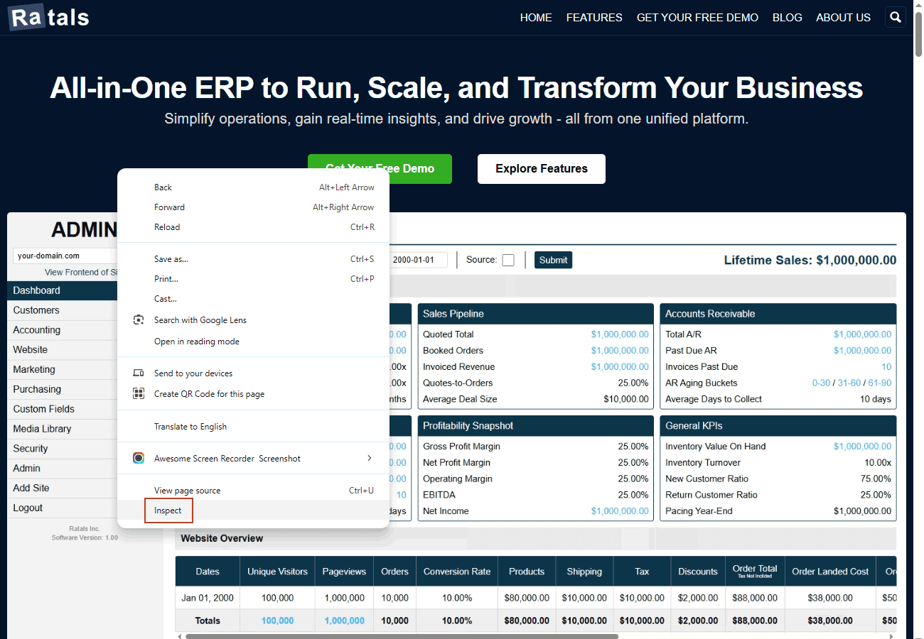 Showing Google Chrome right-click 'Inspect' option
