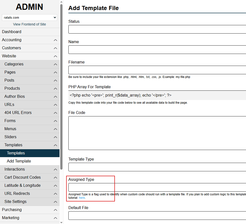 Admin Pages Add Template File