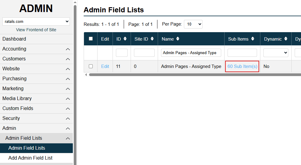 Admin Pages Assigned Type