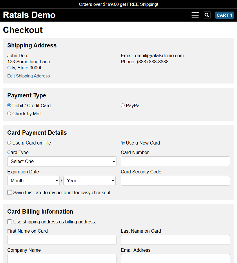 Checkout New Card Screenshot