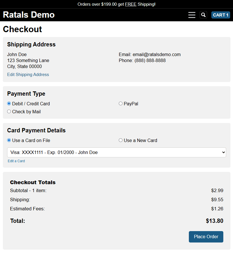 Checkout Saved Card Screenshot