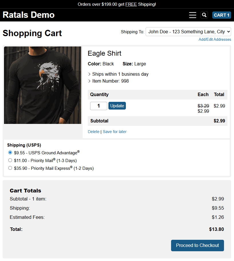 Shopping Cart Screenshot