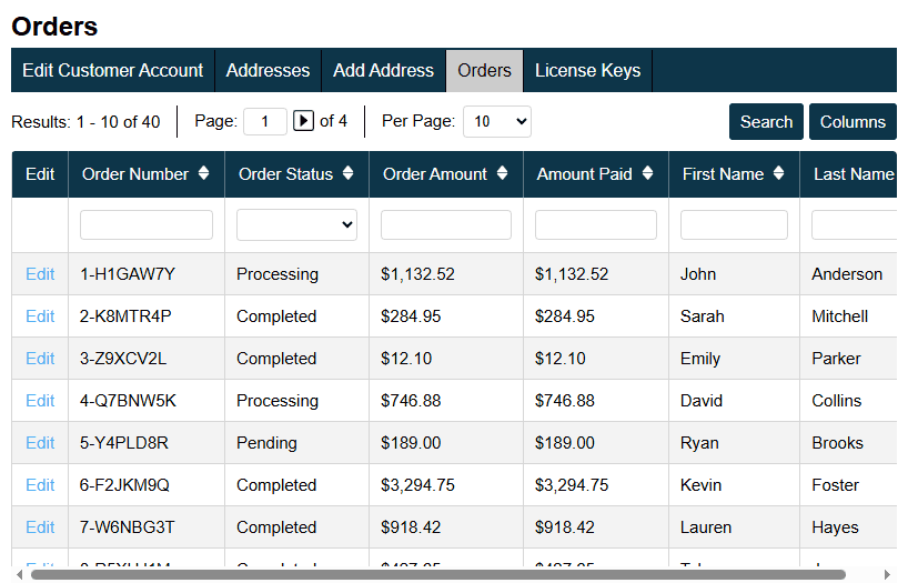 Customer Orders Screenshot