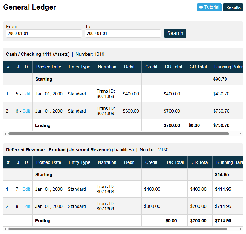 General Ledger Screenshot