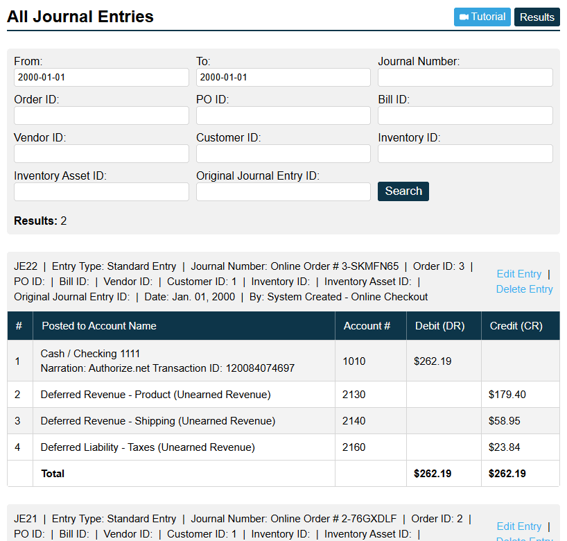 All Journal Entries Screenshot