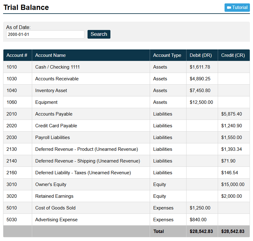 Trial Balance Screenshot