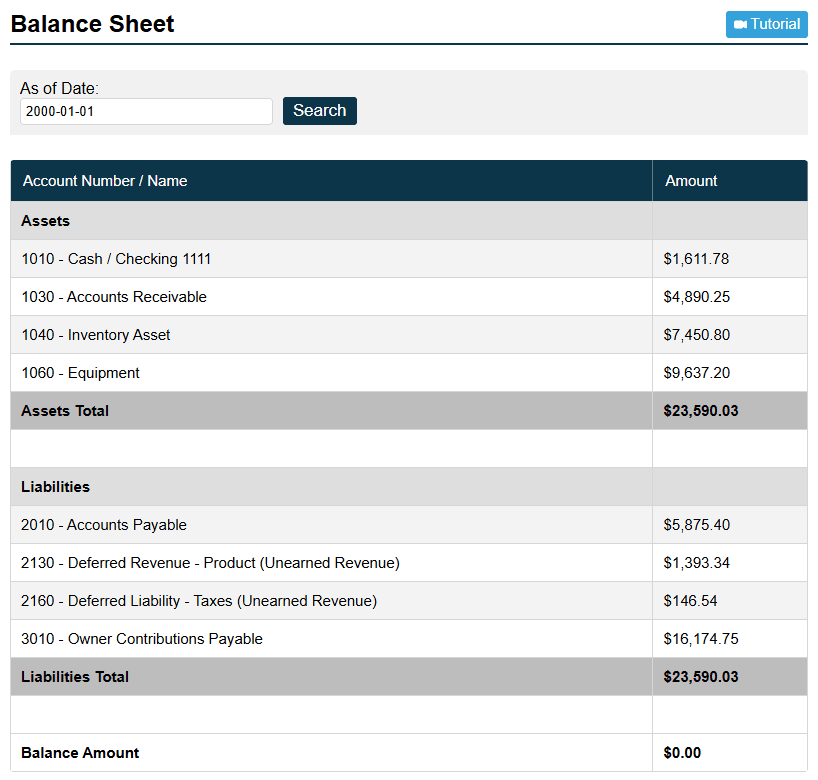 Balance Sheet Screenshot