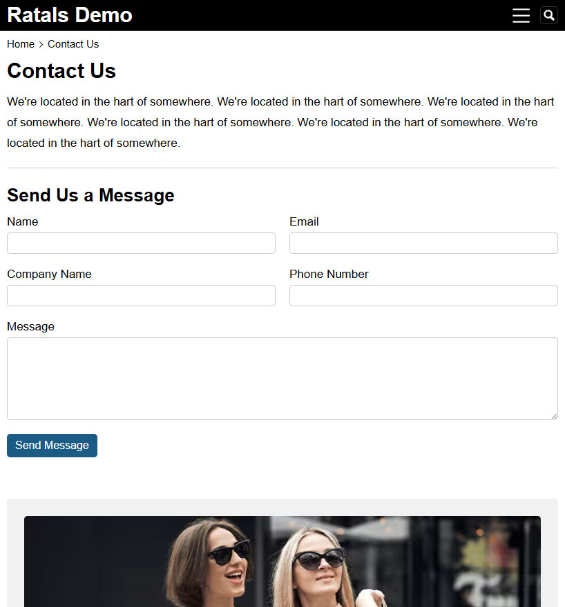 Ratalsdemo Website Contact Us Screenshot