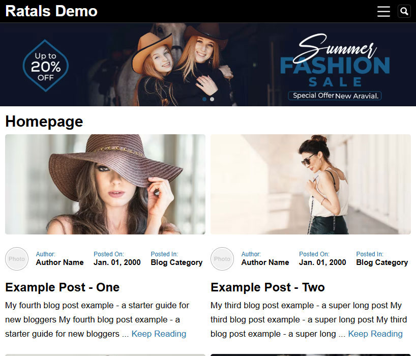 Ratalsdemo Website Homepage Screenshot