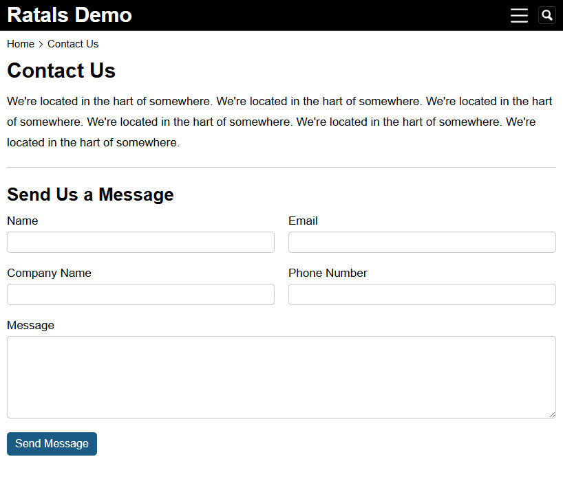 Ratalsdemo Website Contact Us Screenshot