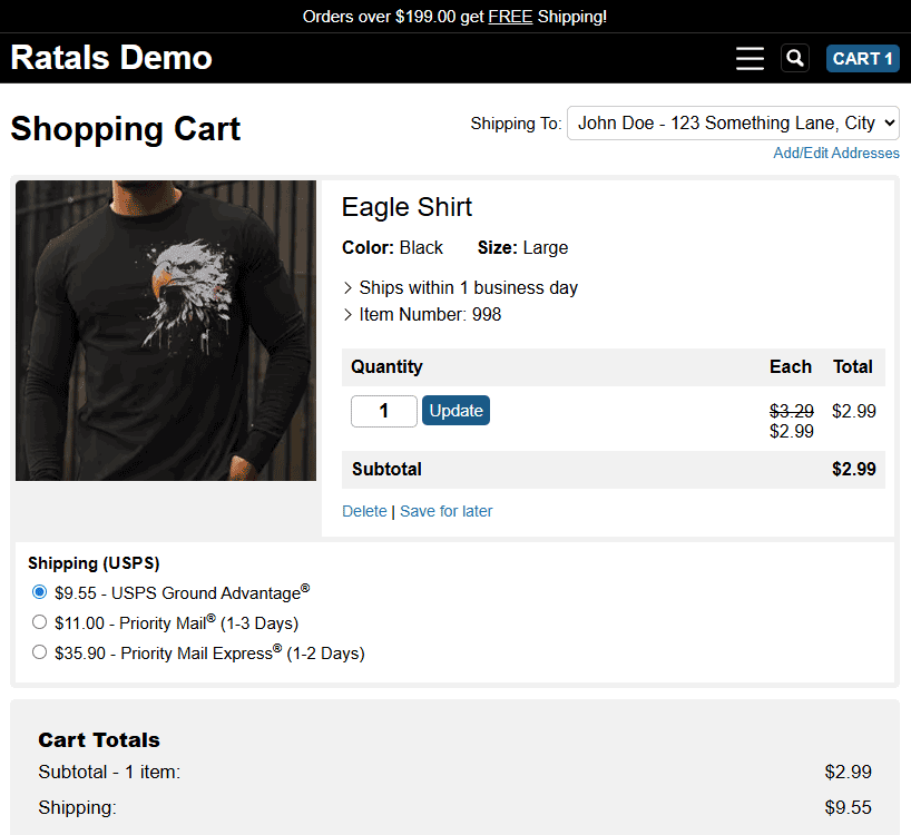 Shopping Cart Screenshot
