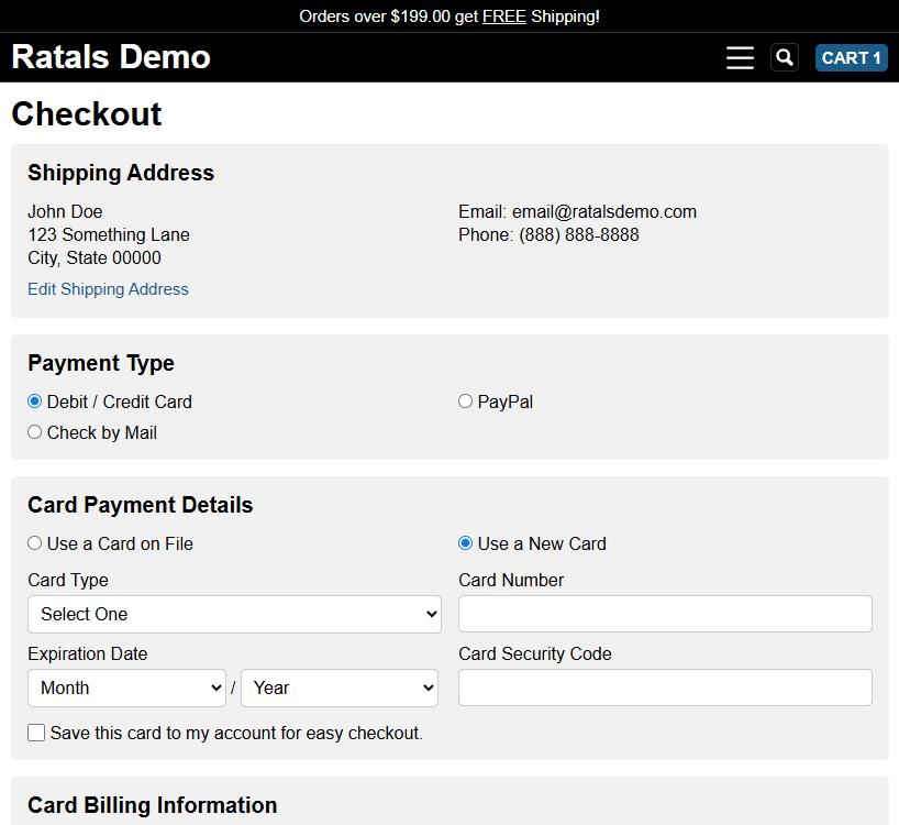 Checkout New Card Screenshot