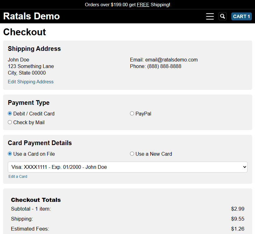 Checkout Saved Card Screenshot