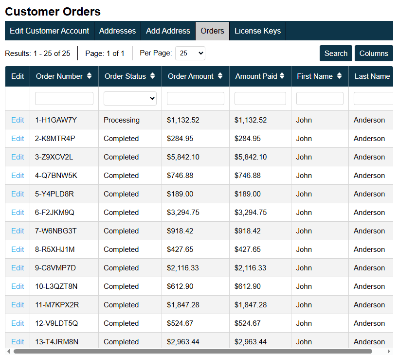 Customer Orders Screenshot