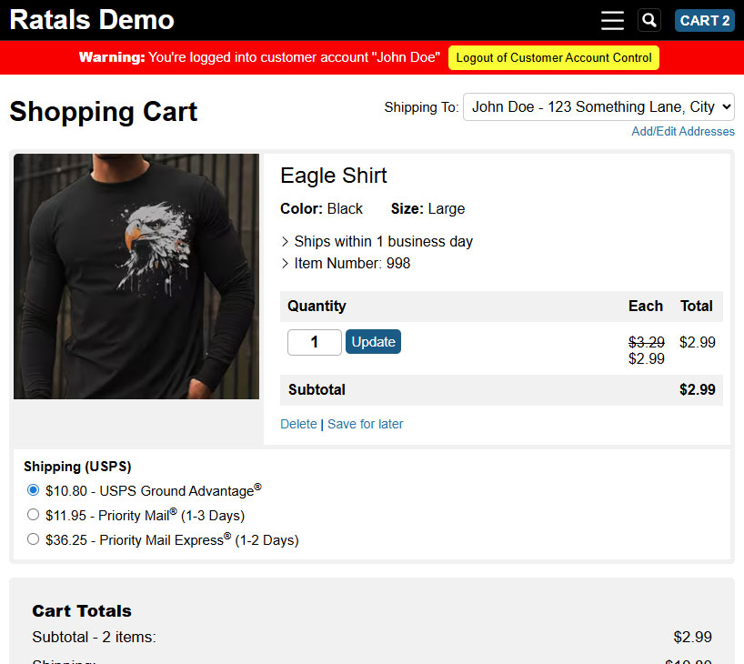 Logged Into Customer Account Warning Screenshot