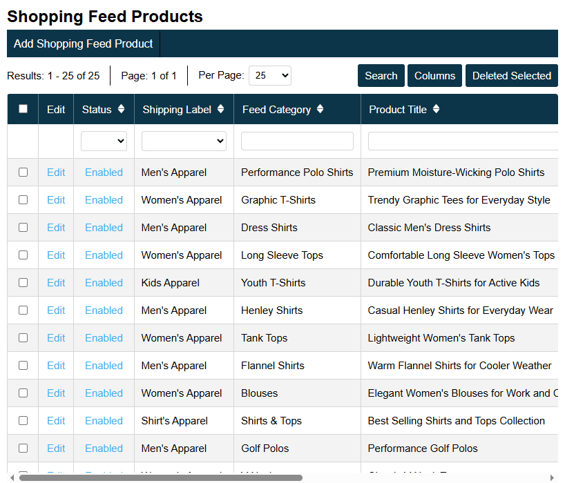 Shopping Feed Products Screenshot