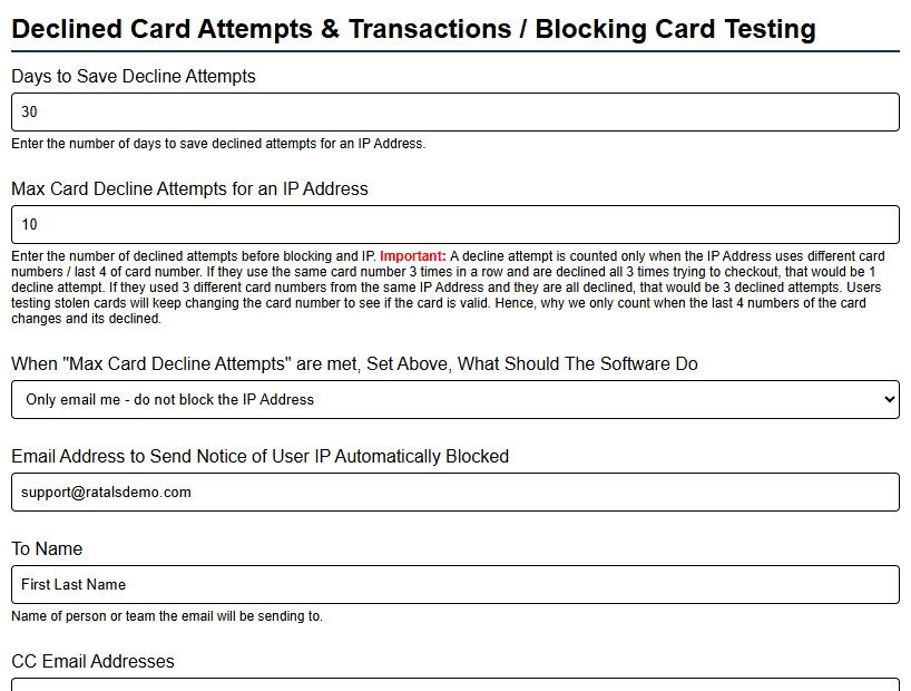 Declined Card Attempts Blocking Card Testing Screenshot