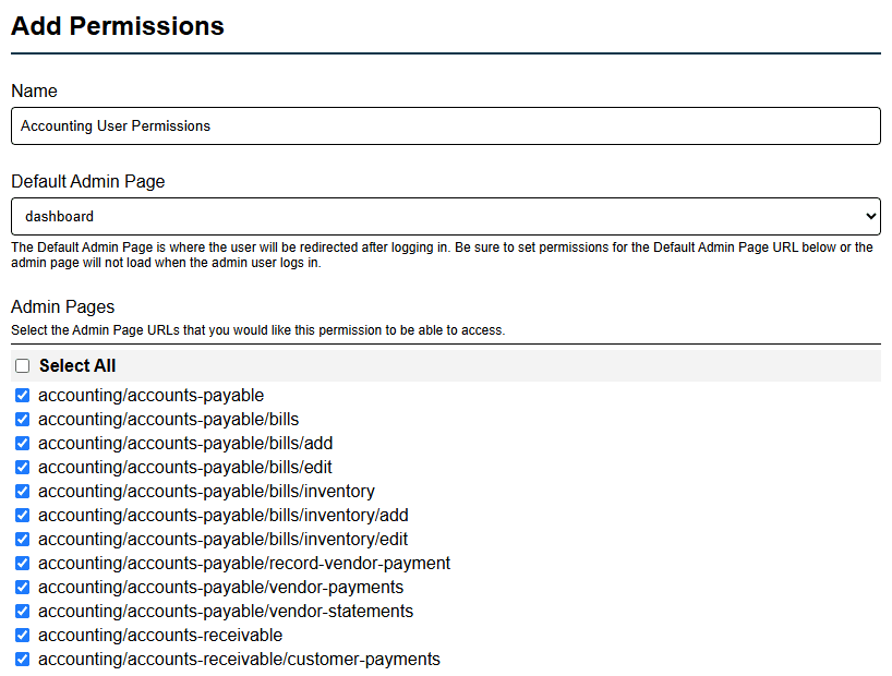 Admin Permissions Screenshot