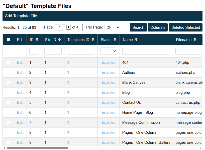 Default Template Files Screenshot