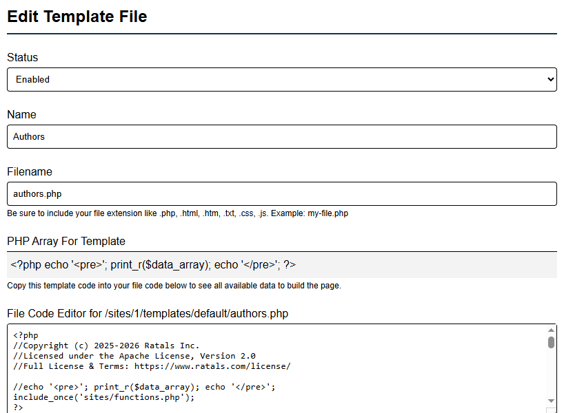 Template File Code Editor Screenshot