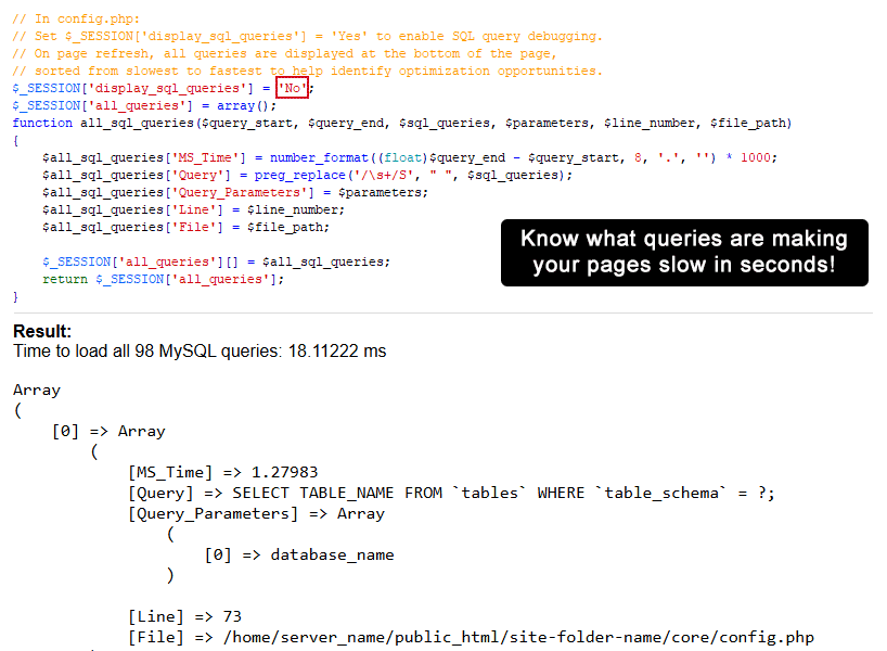 Slow Query Log Display Screenshot