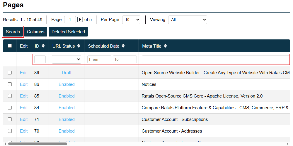 Table View Search Columns