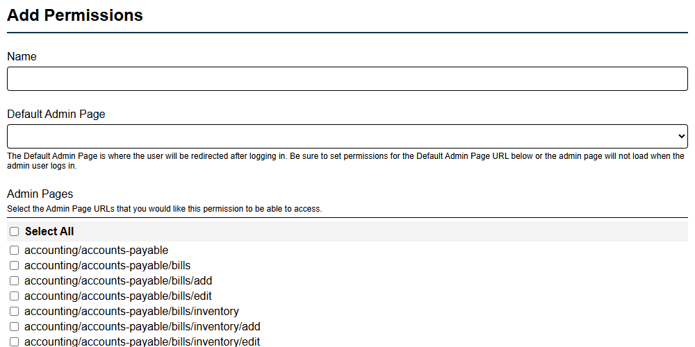 Admin Permissions Page Level