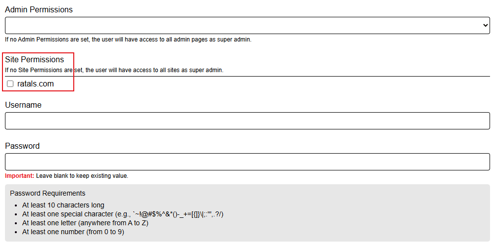 Admin Site Access Control