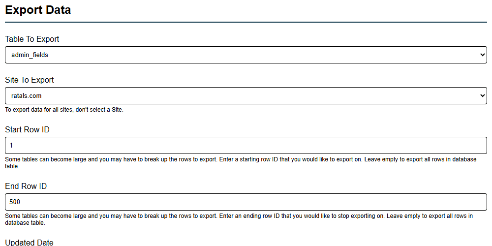 Admin Export Database Data