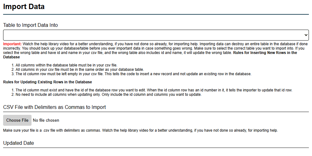 Admin Import Database Data