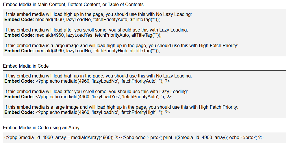 Media Edit Page Embed Codes