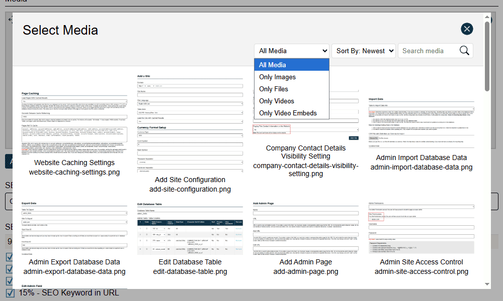 Edit Page Media Selector