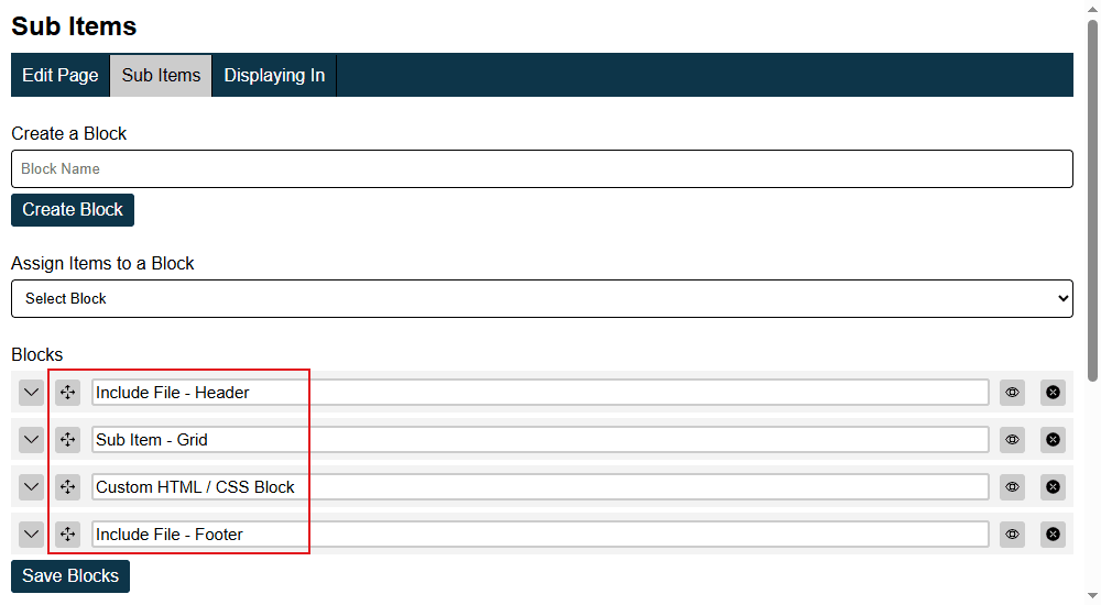 Sub Items Ordering Blocks