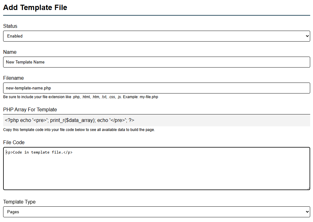 Add Template File Static Code