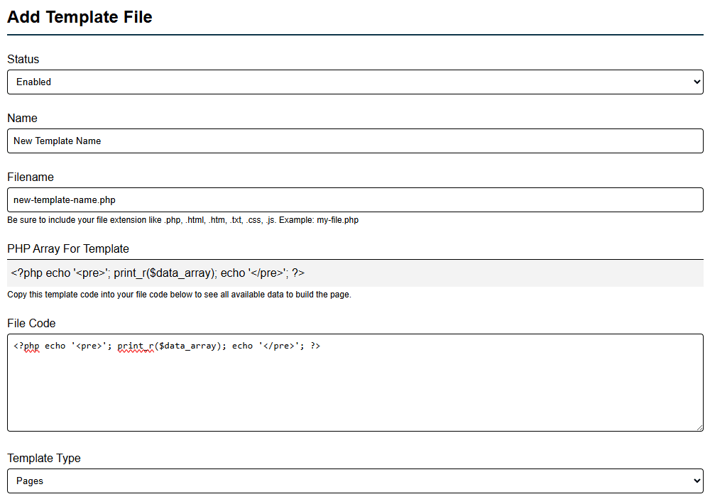 Add Template File Dynamic Code
