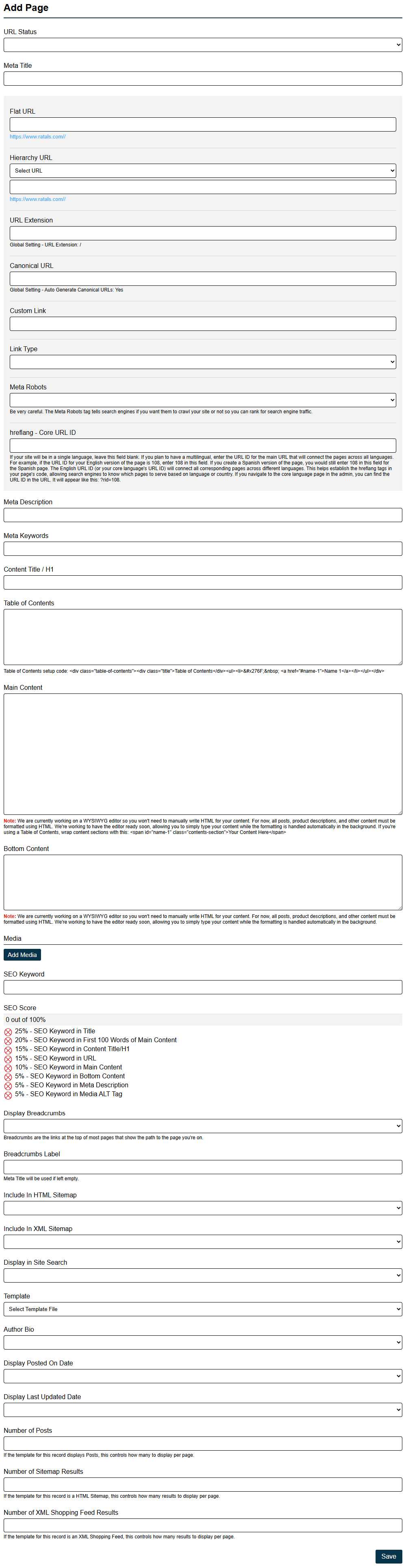 Seo Settings For Add Page