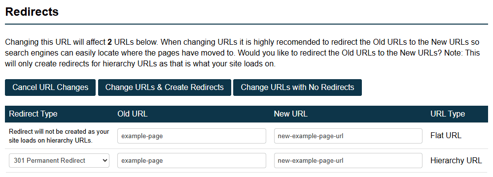Url Change List Confirmation Screen