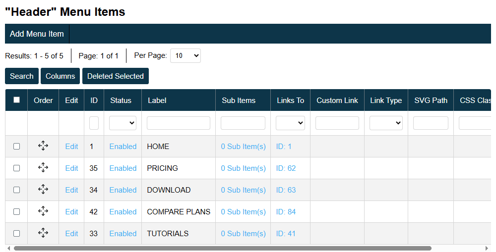 Menu Builder Dashboard