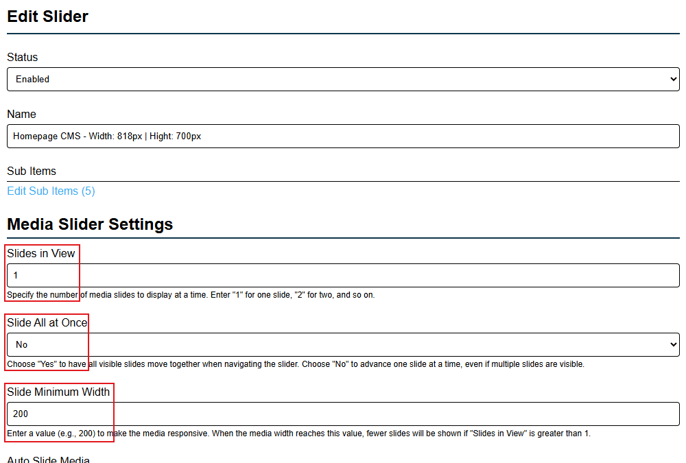 Media Slider Builder Responsive Settings