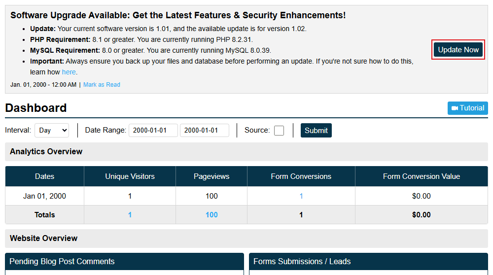 Update Notification In Admin