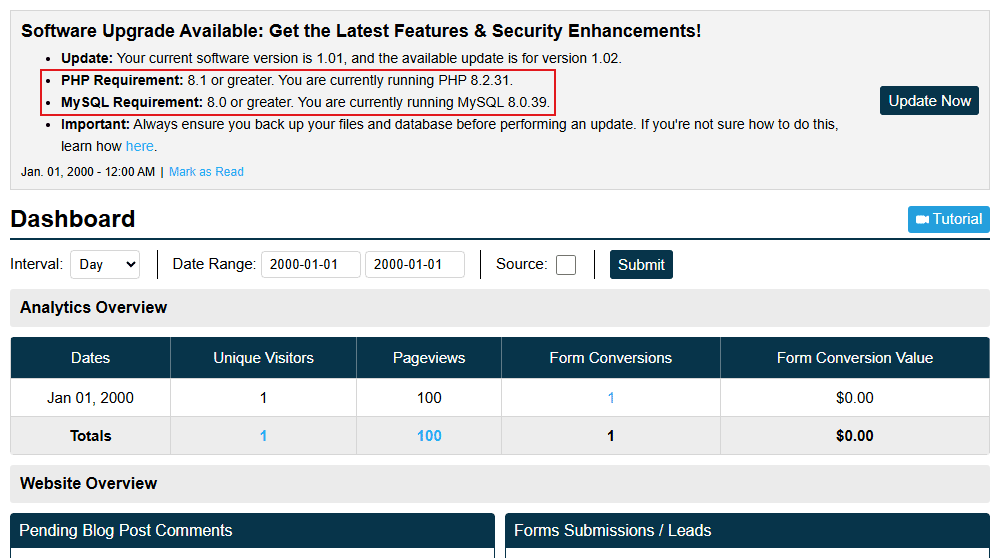 Update Notification Server Compatibility Check