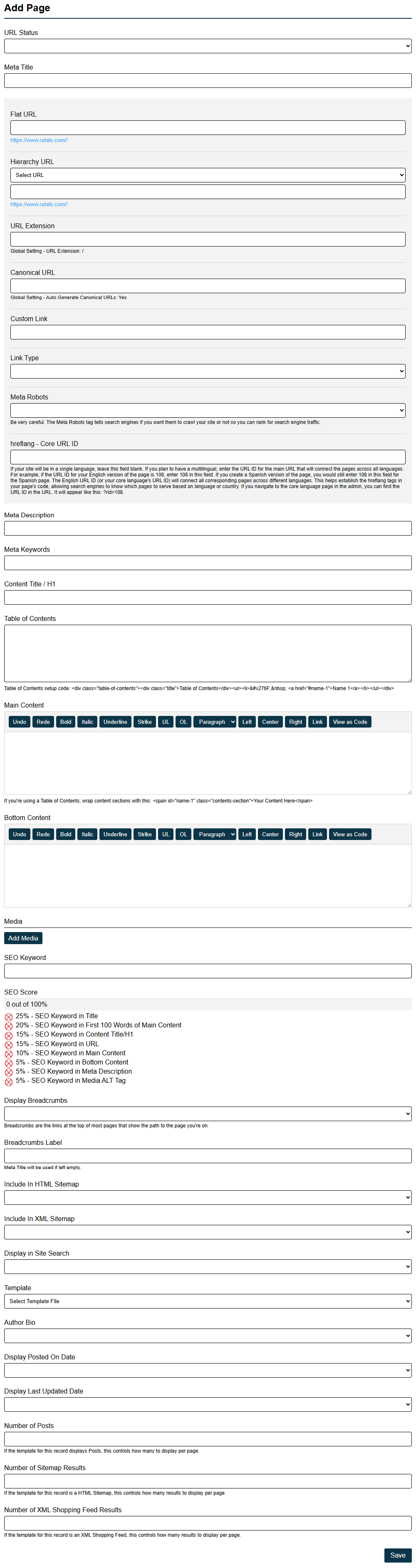 Seo Settings For Add Page