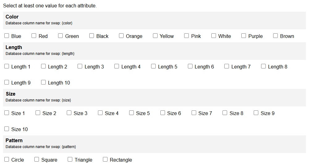 Attribute Value Selection In Variant Builder