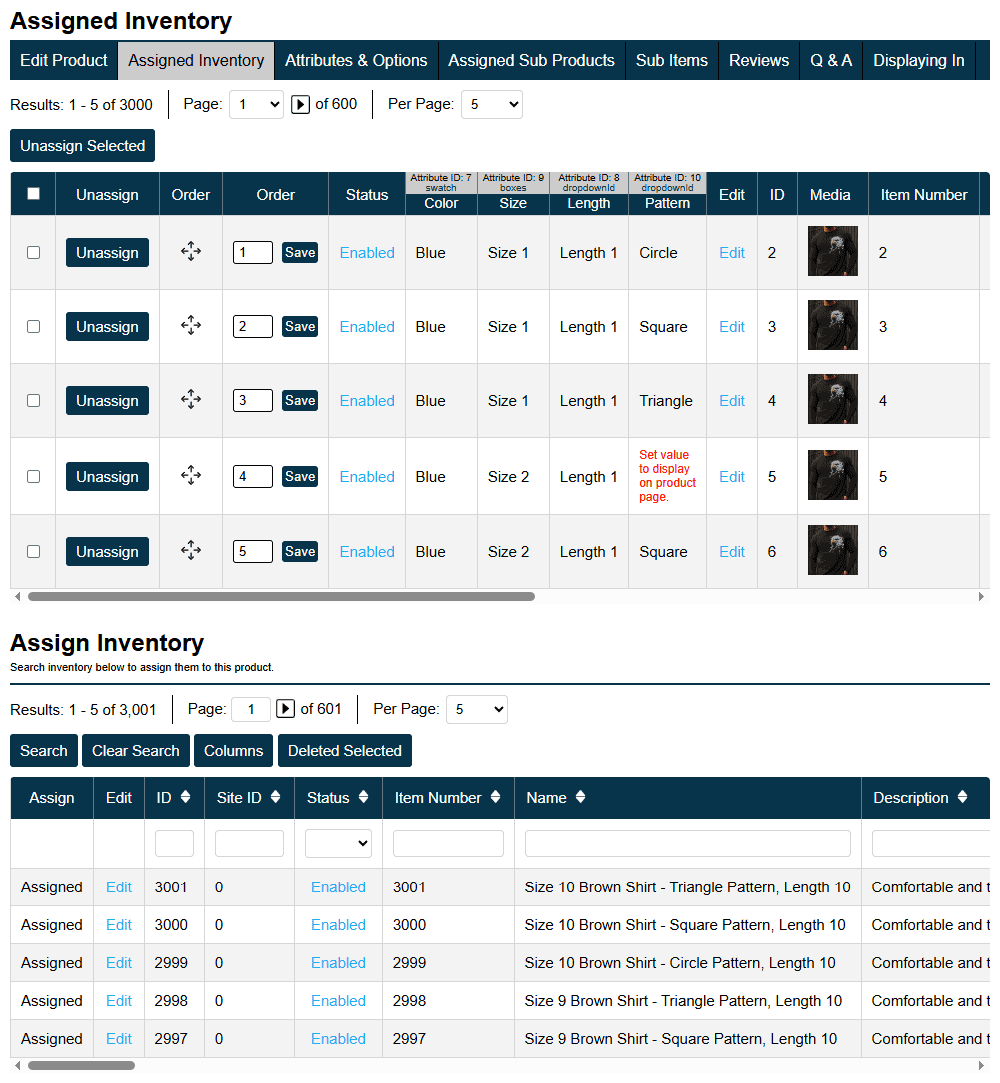 Product Page Assigned Inventory Split Screen Layout