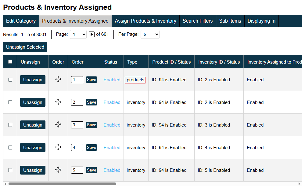Category Page With Products And Inventory Assigned