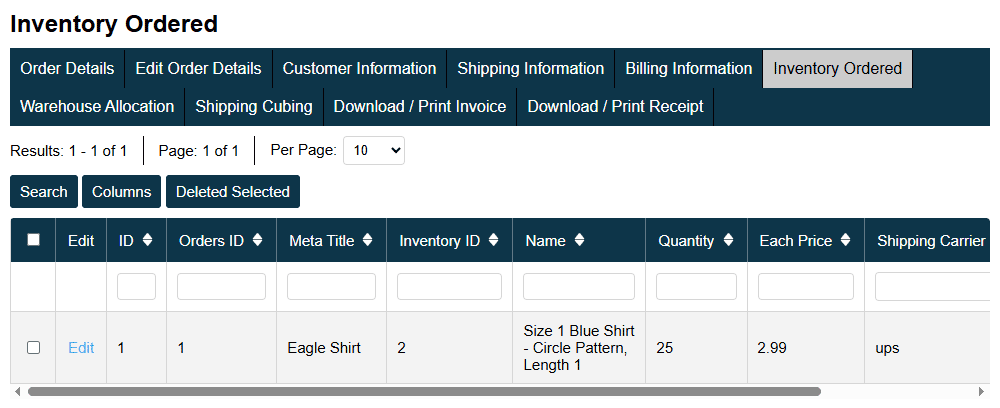 Online Store Orders Inventory Ordered Screen