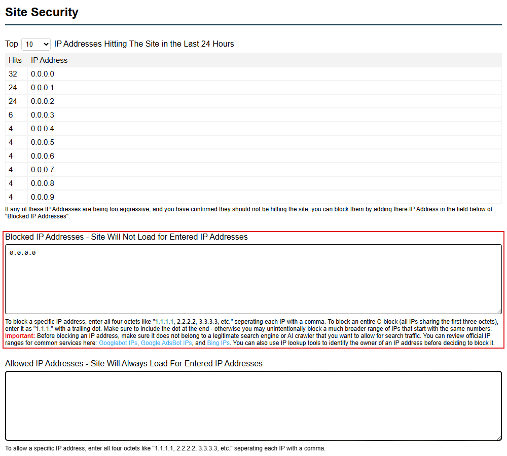 Ip Blocking In Security Settings