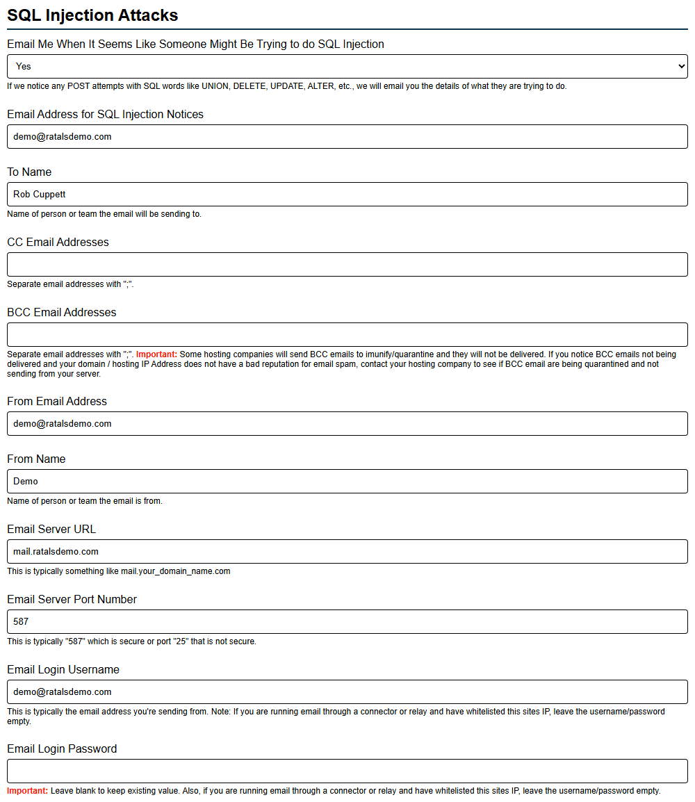 Sql Injection Protection Settings