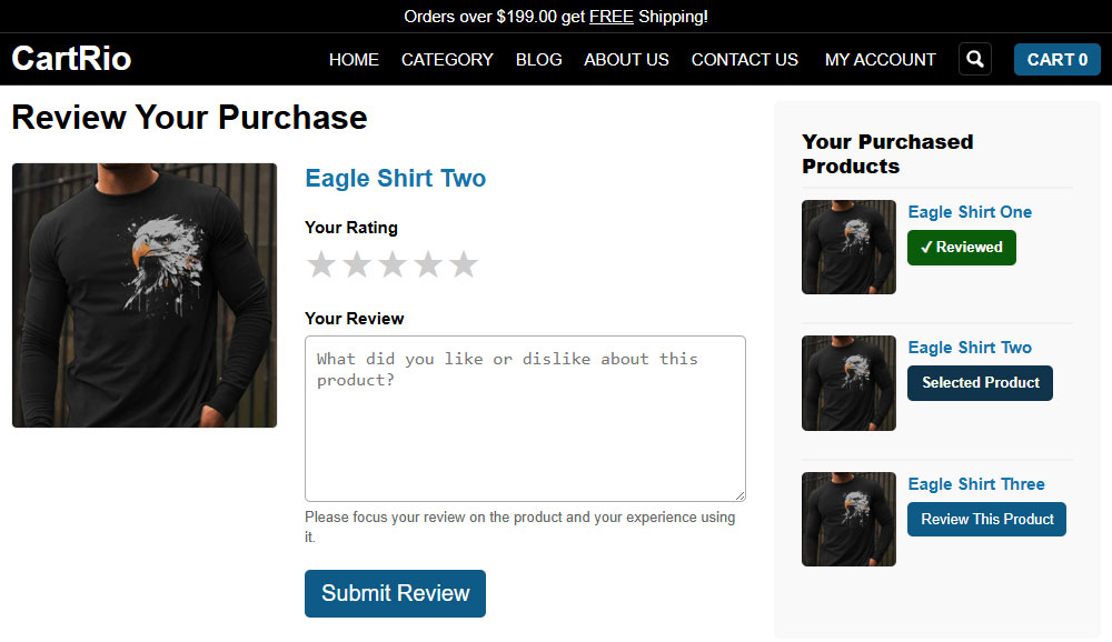 Customer Interface To Leave Product Review